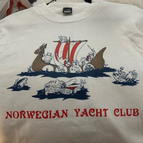 Vintage 80s Norwegian Yacht Club Sweatshirt Large Unisex USA Screen Stars Cotton - Picture 3 of 11